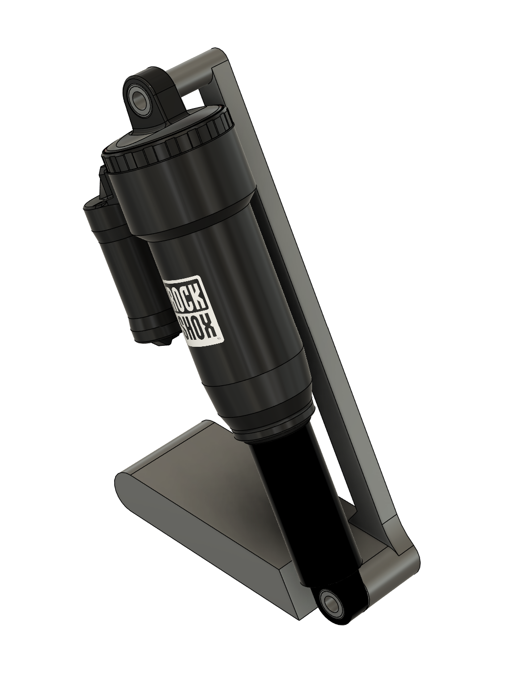 Angled CAD rendering of the updated rear shock stand